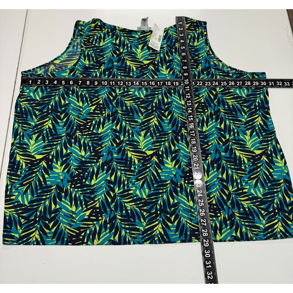 Catherines Top Womens‎ 5X-34/36W Green Yellow Tank Floral Tropical Beachy NWT - Picture 3 of 8